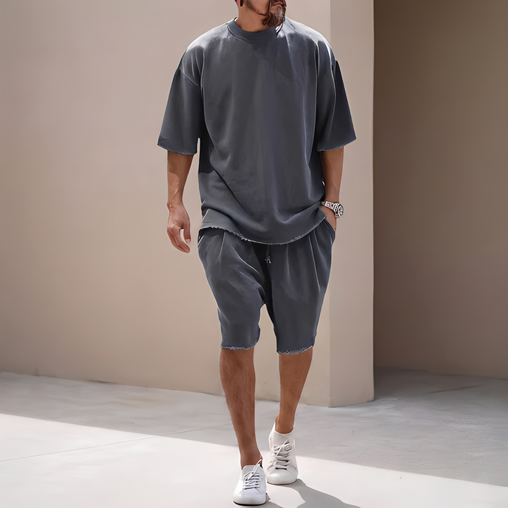 Shorts do conjunto masculino oversize de verão, peça casual e confortável para a moda masculina.