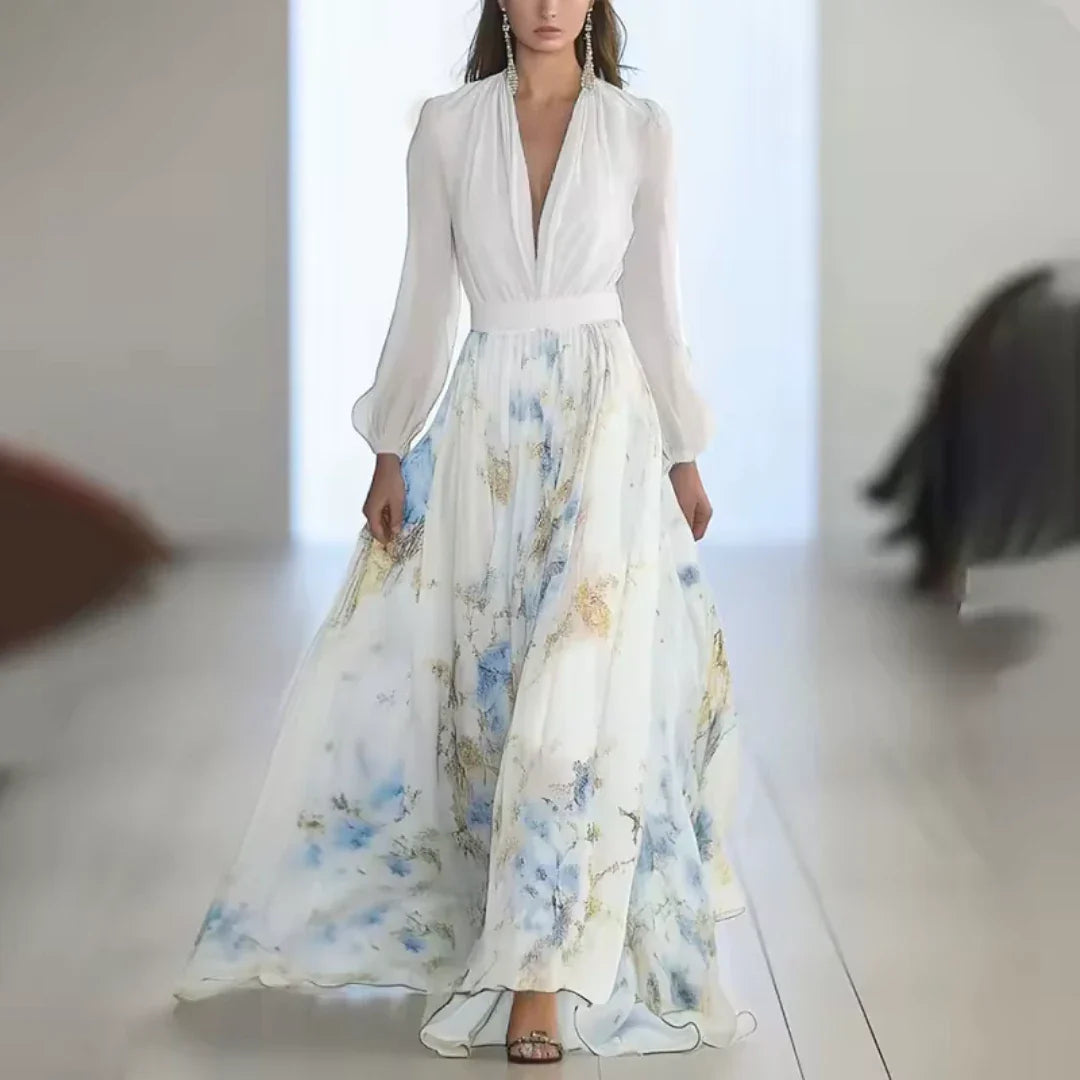 Vestido feminino longo floral estampado, super confortável e versátil para primavera e verão, estilo elegante casual.