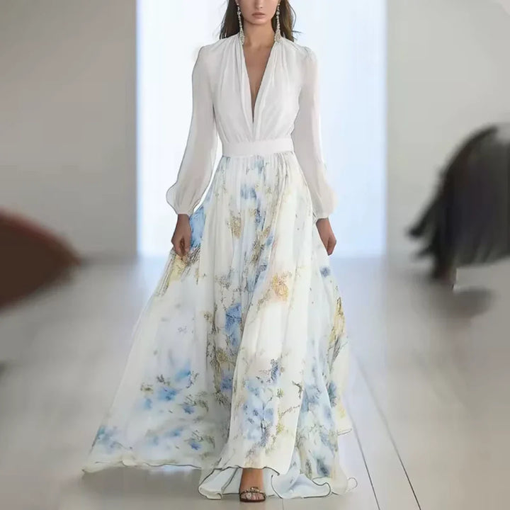 Vestido feminino longo floral estampado, super confortável e versátil para primavera e verão, estilo elegante casual.