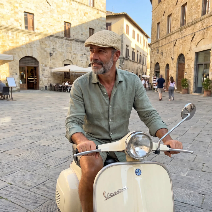 Boné de verão masculino, ajustável, inspirado no estilo clássico italiano, perfeito para o sol.