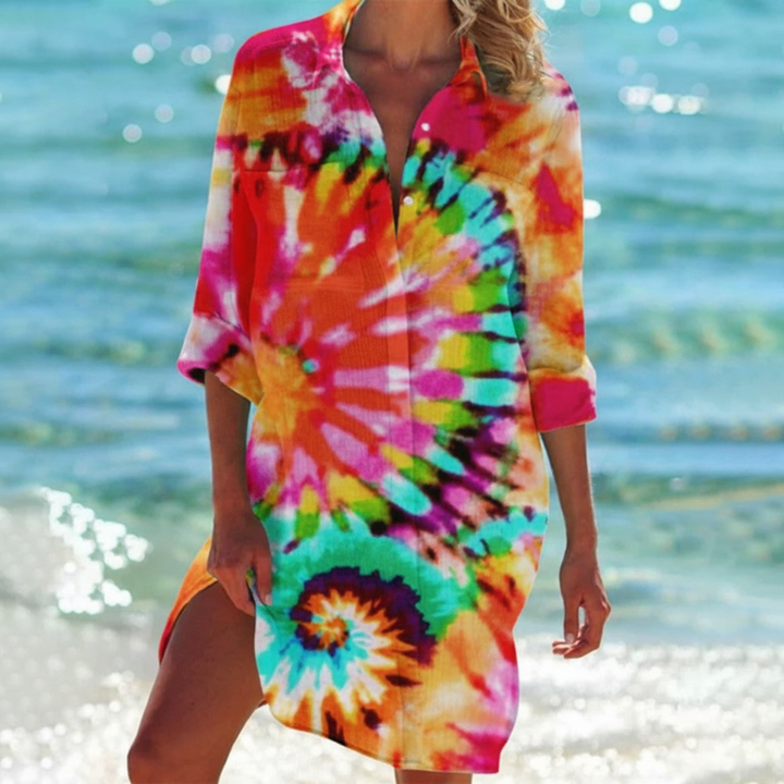 Vestido longo feminino de verão estampado elegante, ideal para praia e primavera.