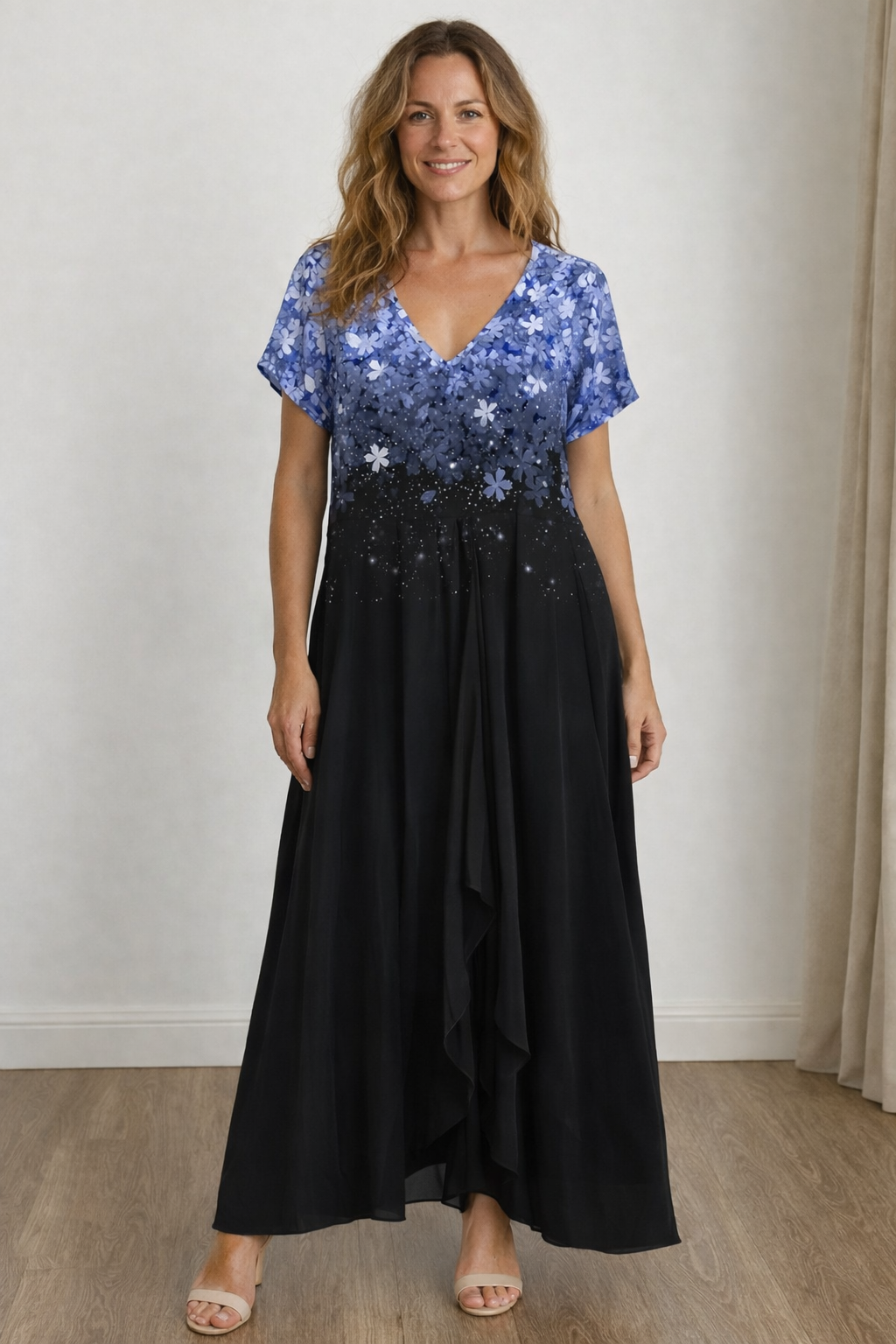 Vestido envolvente floral feminino para o verão. Design solto e tecido leve garantem conforto e estilo.
