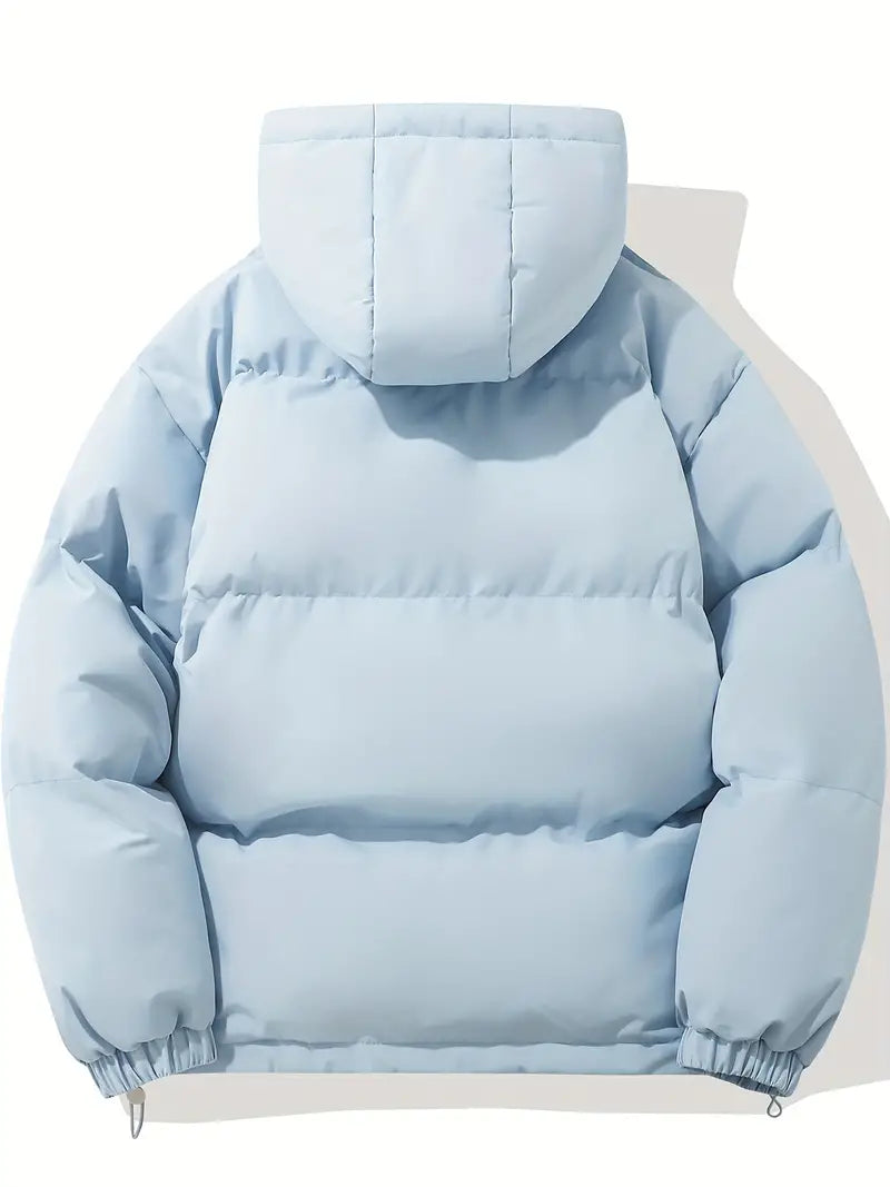 Moda feminina: casaco de inverno acolchoado, com capuz, agasalho essencial para o frio.