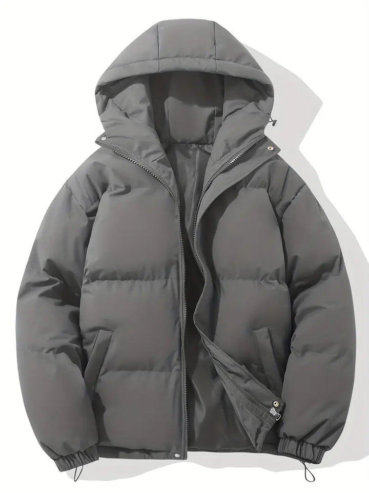 Casaco feminino para frio extremo, acolchoado, com capuz, estilo moderno e confortável.