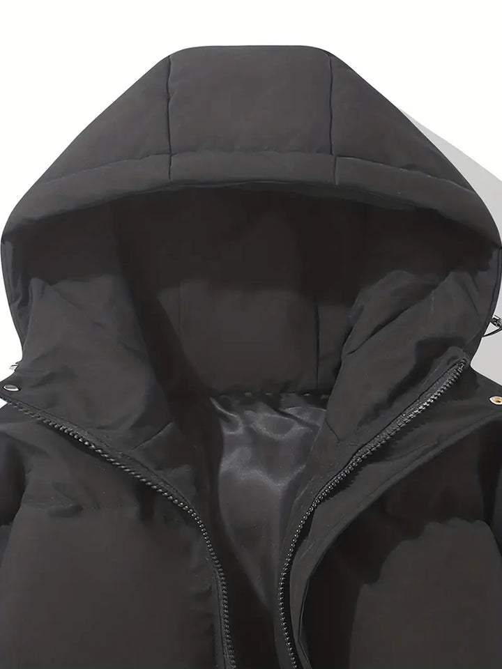 Jaqueta feminina para frio, acolchoada, design moderno com capuz, moda e calor.