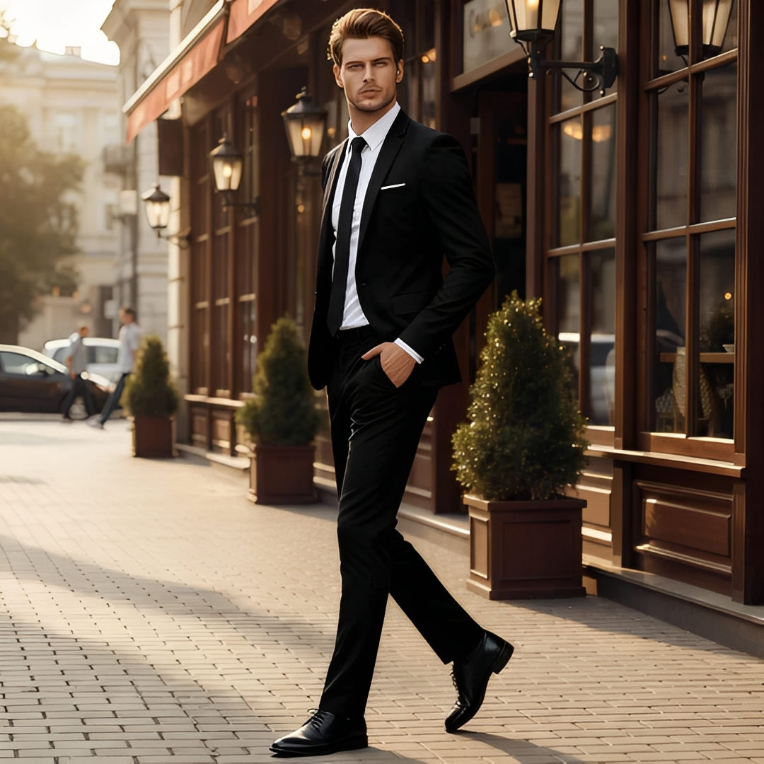 Roupa social masculina Austine: terno elegante e moderno, ideal para eventos formais e negócios, com conforto duradouro.