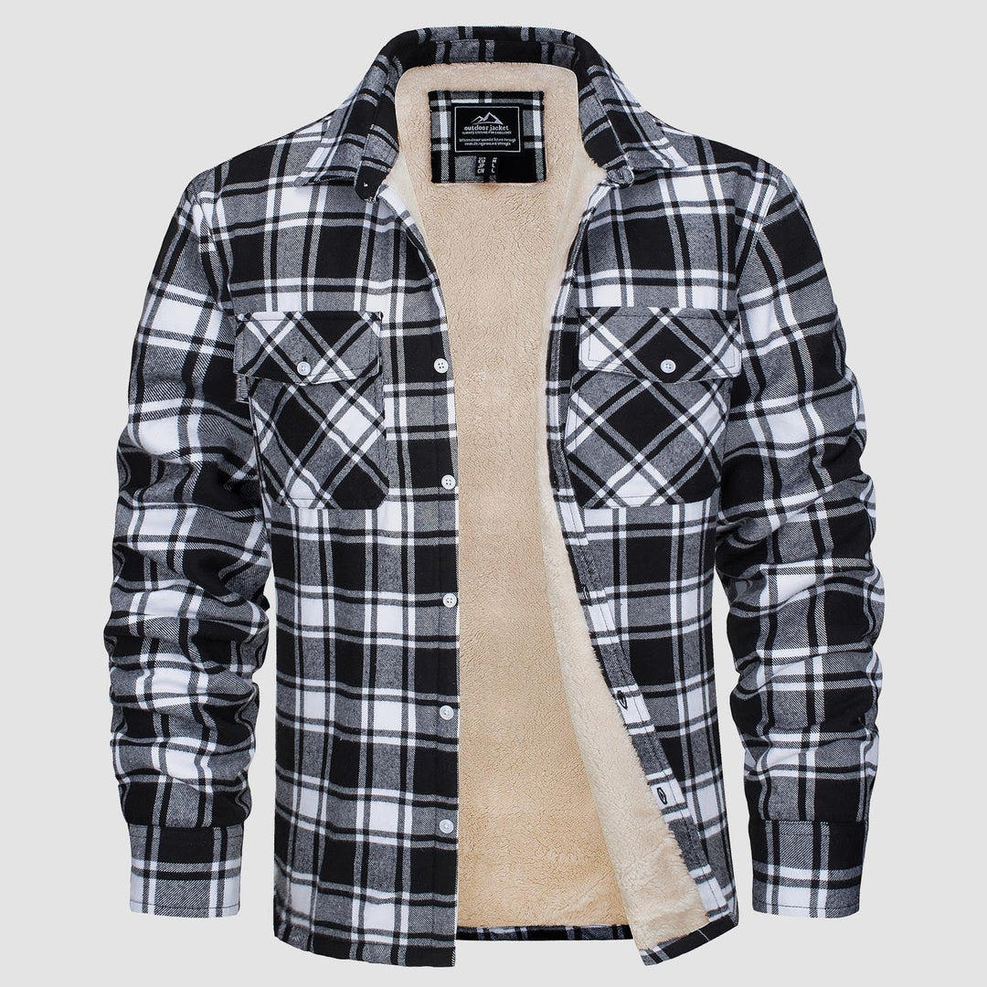 Camisa jaqueta masculina de flanela xadrez, overshirt quente para proteção no inverno.