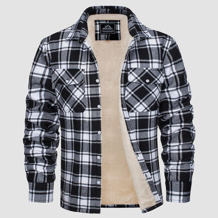 Camisa jaqueta masculina de flanela xadrez, overshirt quente para proteção no inverno.