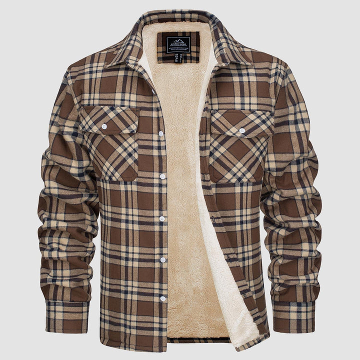 Jaqueta masculina de flanela xadrez, quente e confortável, perfeita para enfrentar o inverno com estilo.