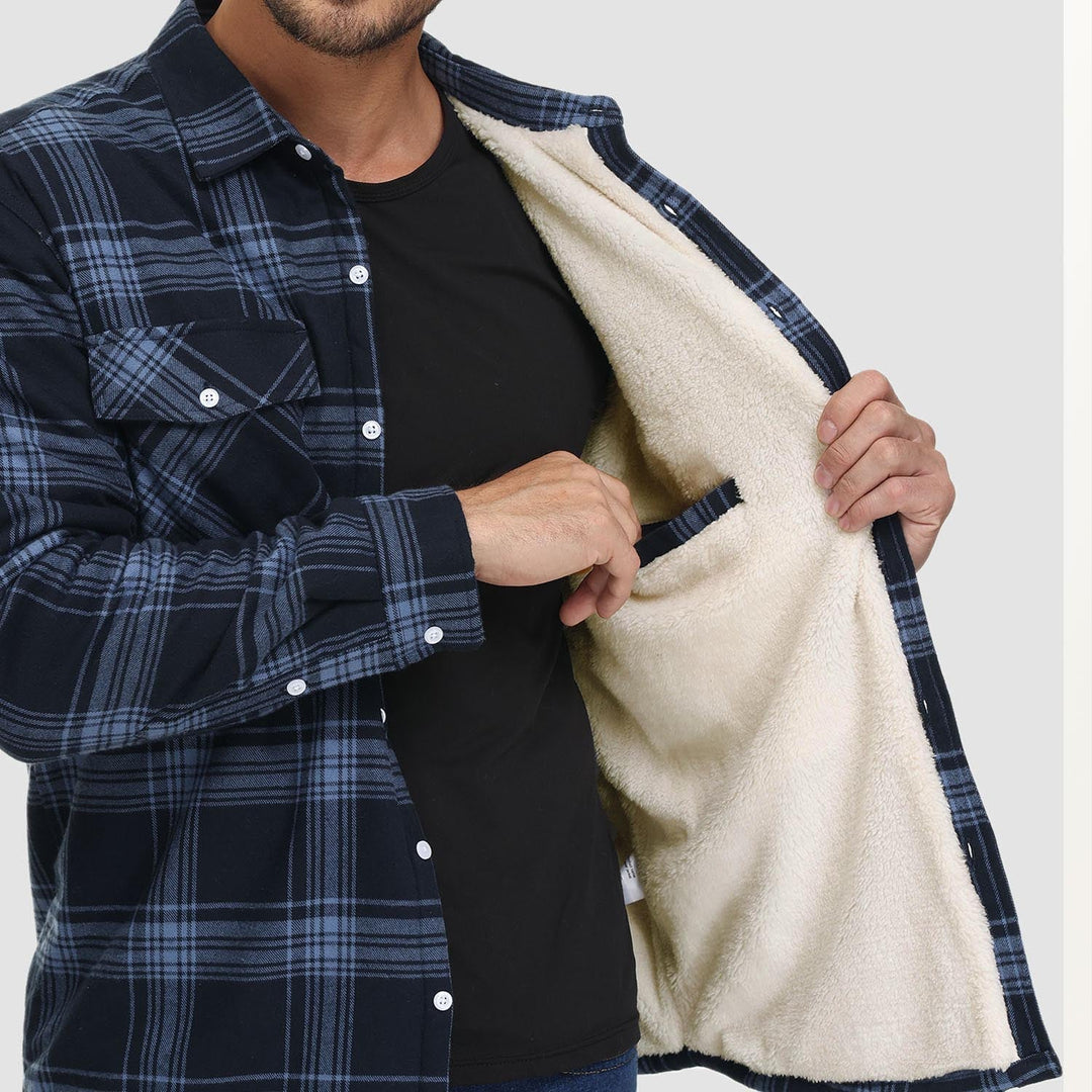 Confortável camisa jaqueta masculina de flanela xadrez, roupa de inverno essencial para dias frios.