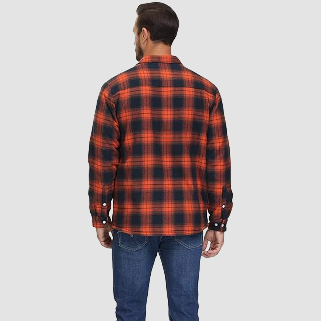 Jaqueta de inverno masculina, camisa flanela quadriculada, casaco confortável e casual.