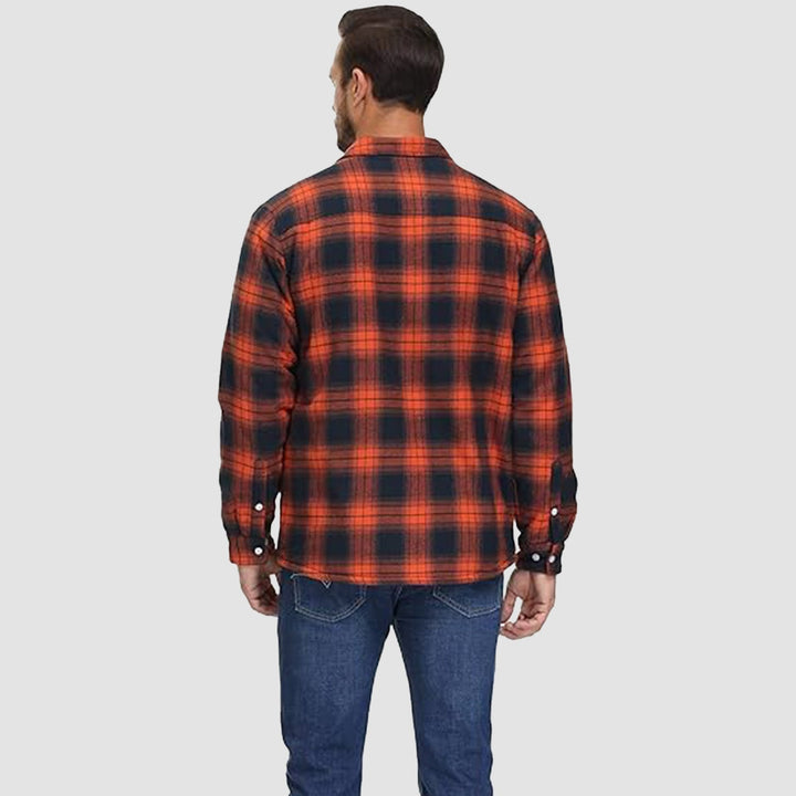 Jaqueta de inverno masculina, camisa flanela quadriculada, casaco confortável e casual.