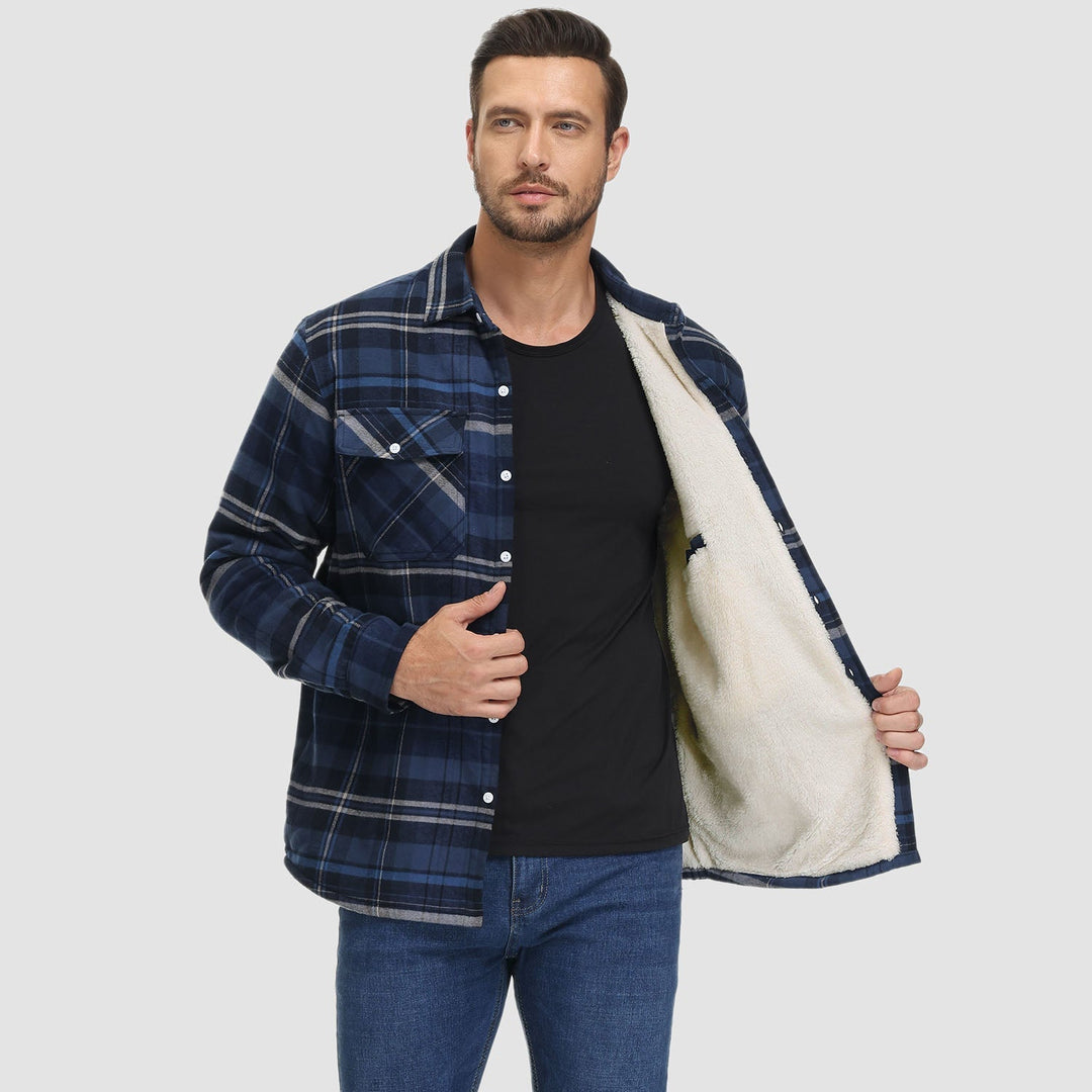 Jaqueta masculina de flanela quadriculada, overshirt casual e versátil para o inverno.
