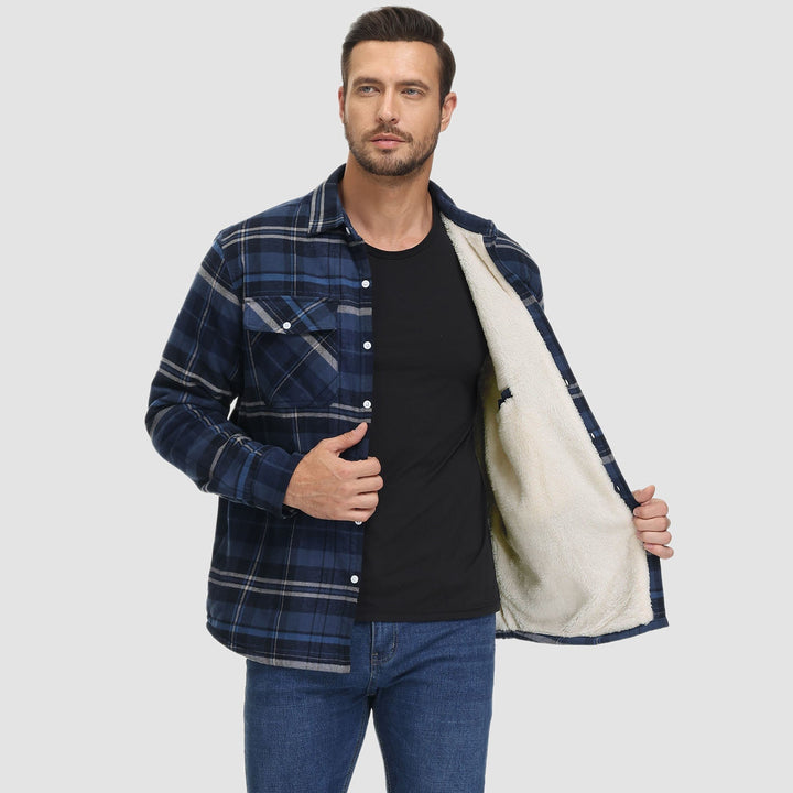 Jaqueta masculina de flanela quadriculada, overshirt casual e versátil para o inverno.