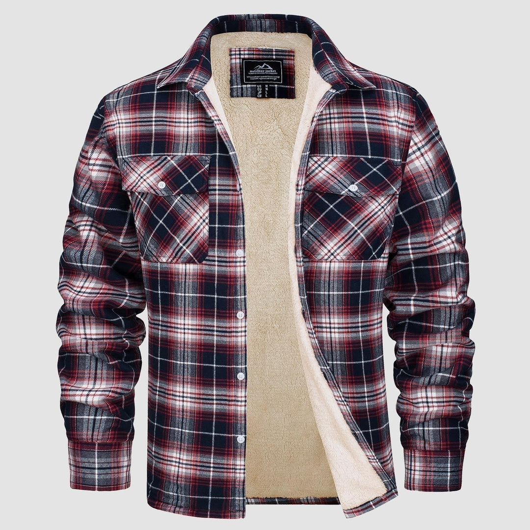 Casaco masculino de flanela quadriculada, jaqueta quente e confortável para o estilo casual de inverno.