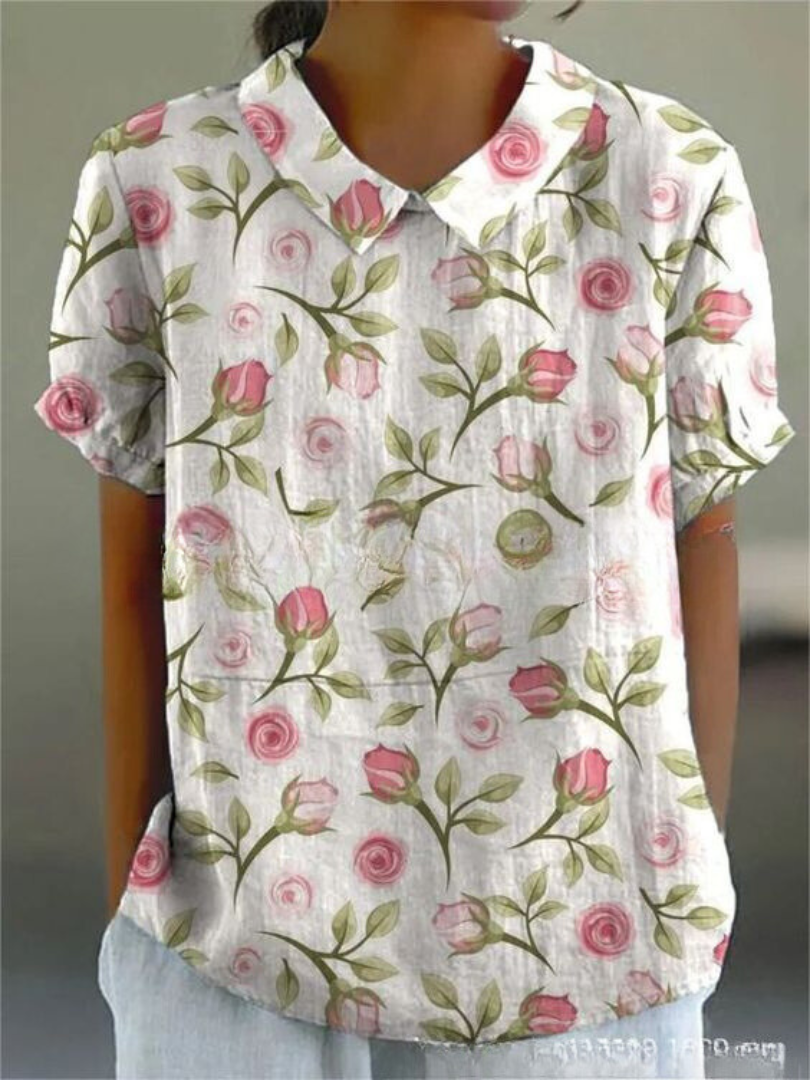 Blusa feminina floral de primavera, com design confortável. Moda feminina elegante e casual.