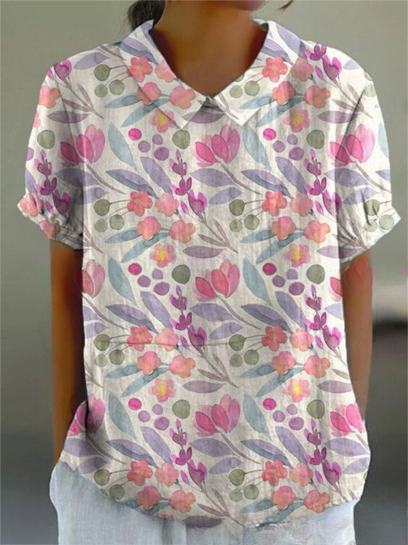 Blusa feminina floral leve e elegante. Essencial para moda feminina casual chic.