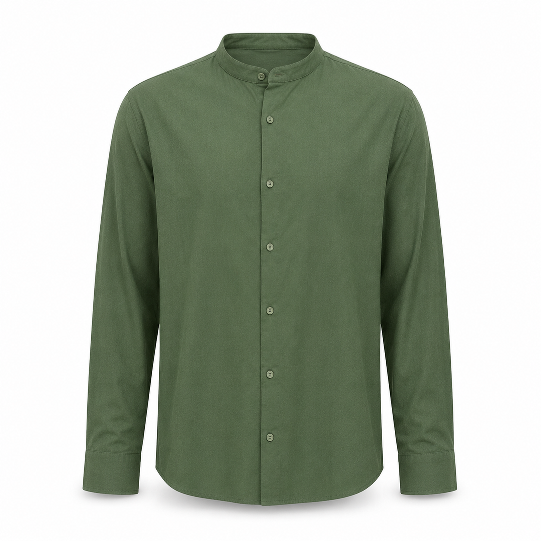 Camisa masculina descontraída de linho, manga longa, botões, ideal para um visual casual de verão.