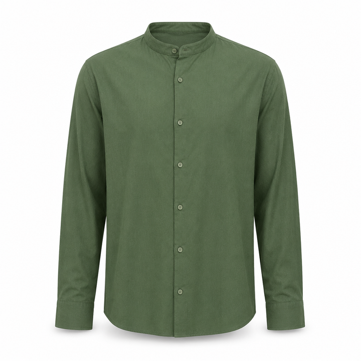 Camisa masculina descontraída de linho, manga longa, botões, ideal para um visual casual de verão.