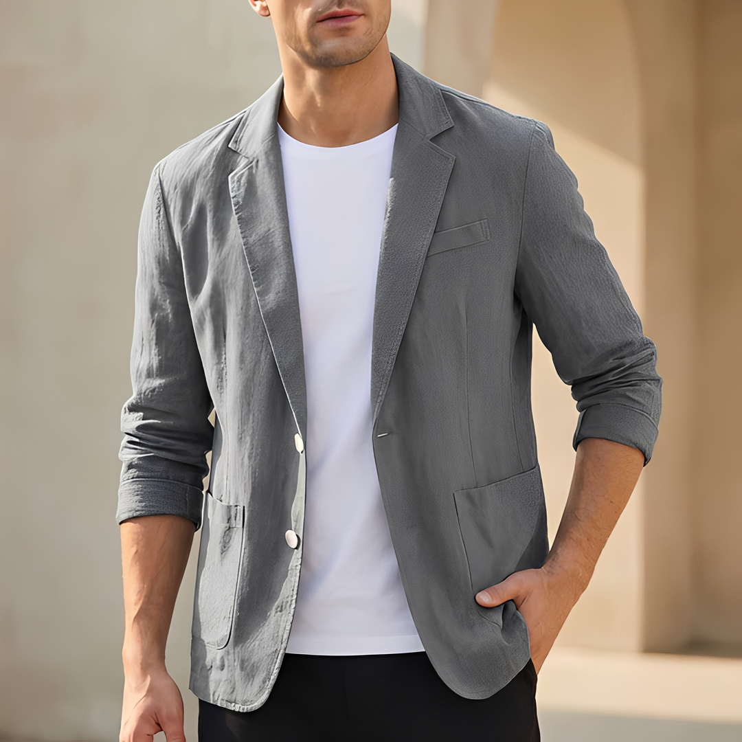 Blazer masculino de verão azul ou preto, estilo casual elegante, perfeito para dias quentes.