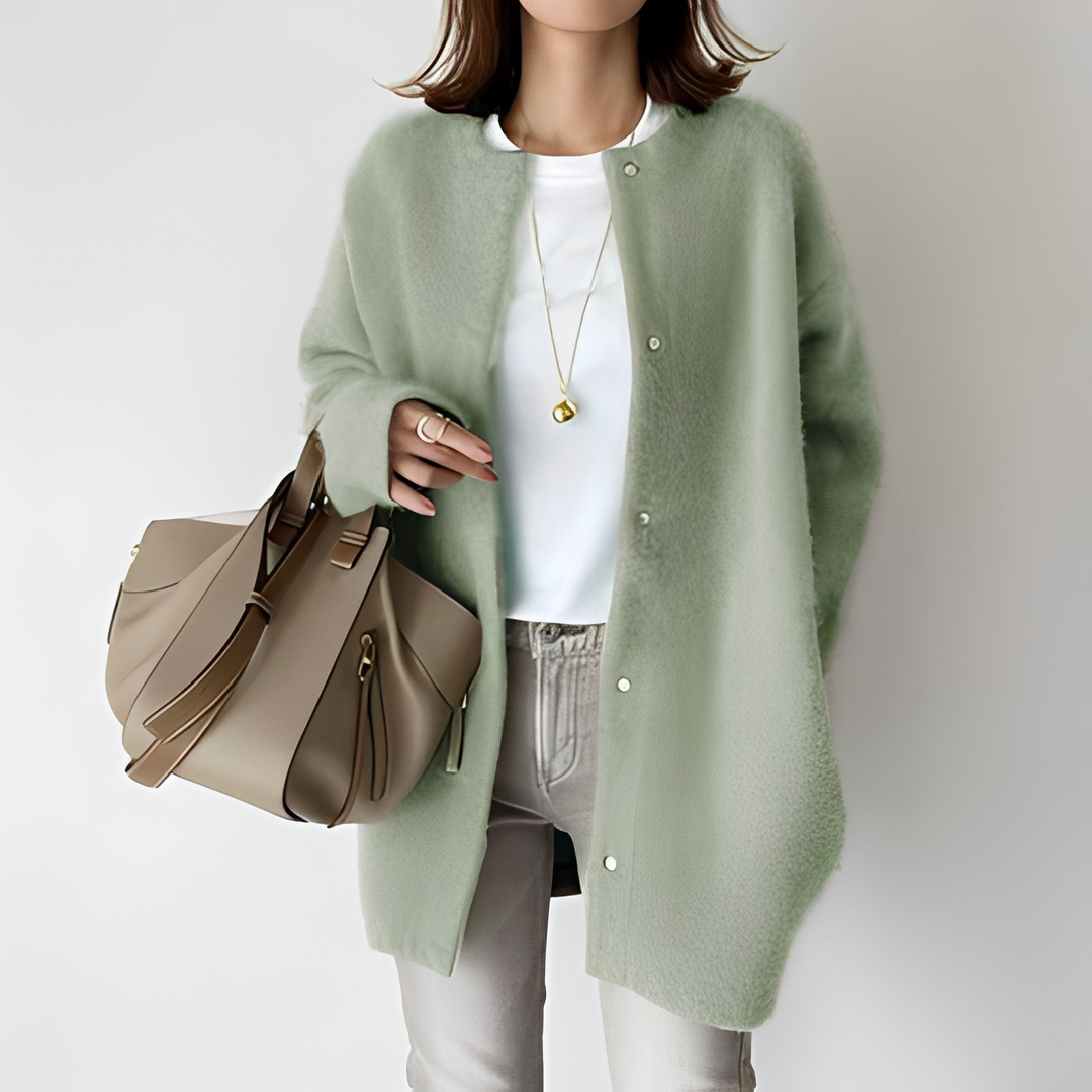Cardigan feminino elegante e aconchegante, perfeito para conforto e estilo na moda outono-primavera. Versátil.
