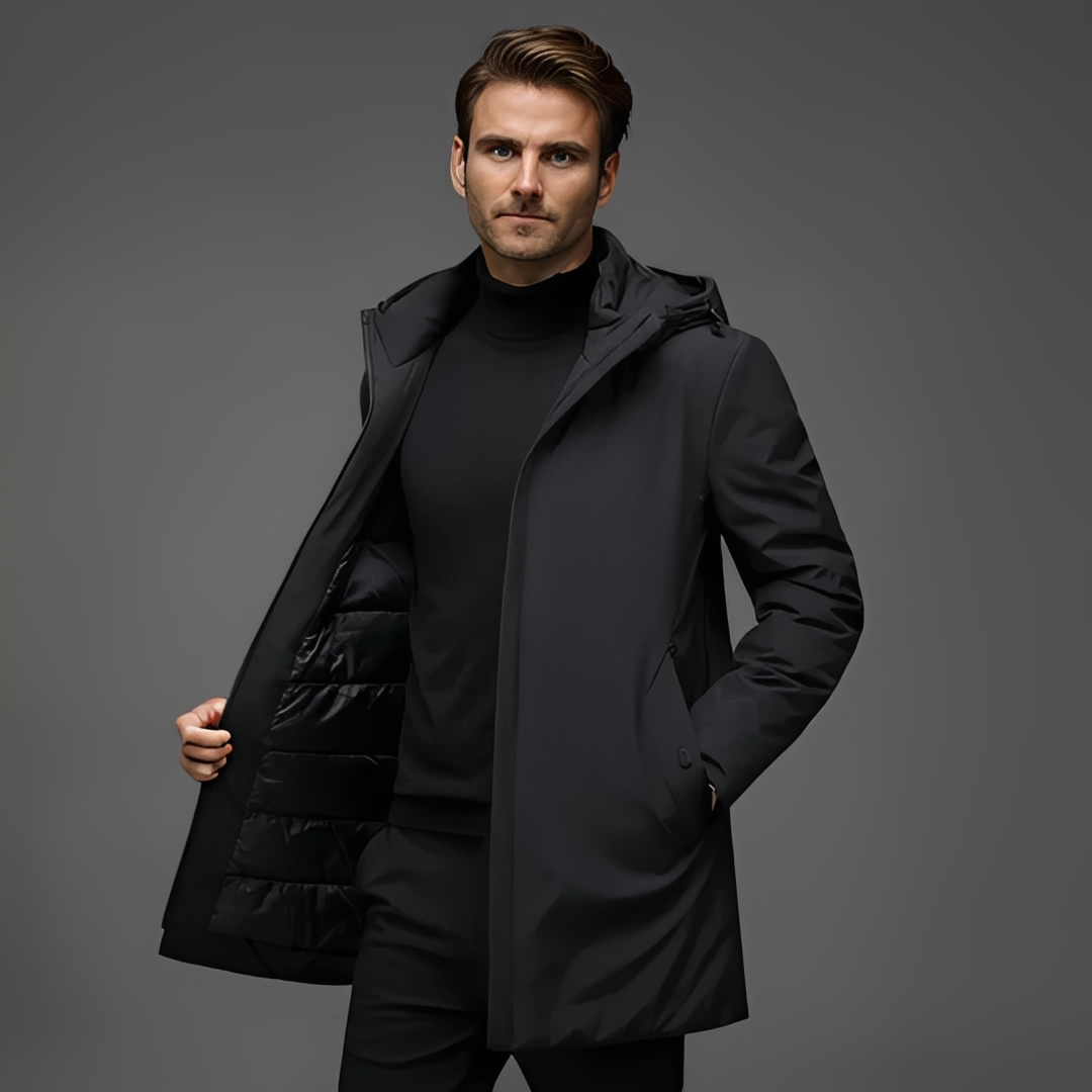 Jaqueta de inverno masculina impermeável, com estilo moderno, agasalho essencial para o frio e conforto.