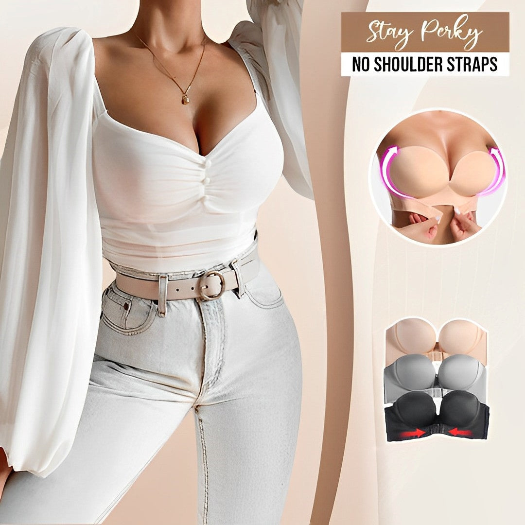 Sutiã feminino push-up sem alças: roupa íntima versátil com suporte invisível.