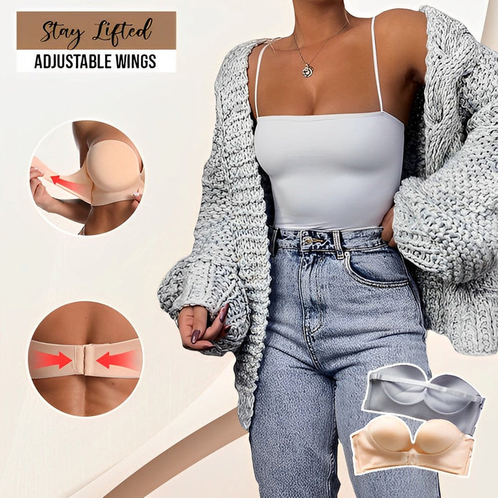 Confortável sutiã push-up feminino sem alças, ideal para uso diário e discrição sob a roupa.