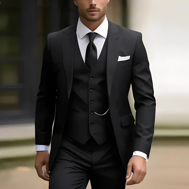 Terno formal masculino completo, conjunto elegante slim fit de três peças em diversas cores.