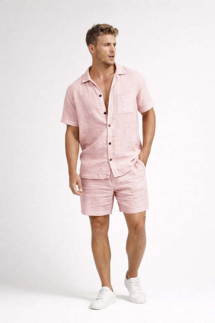 Roupa masculina: conjunto coordenado de bermudas para verão, ideal para férias, conforto e moda praia.