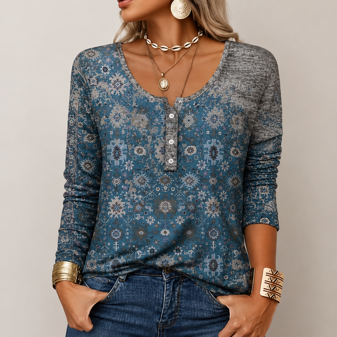 Blusa de frio feminina com estampa asteca e estilo boêmio. Perfeita para moda inverno e vestuário casual com manga longa.