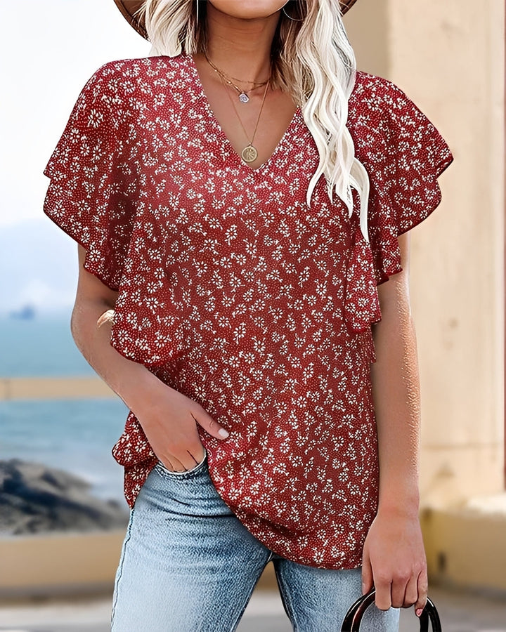 Top feminino plissado casual e confortável, perfeito para primavera-verão.