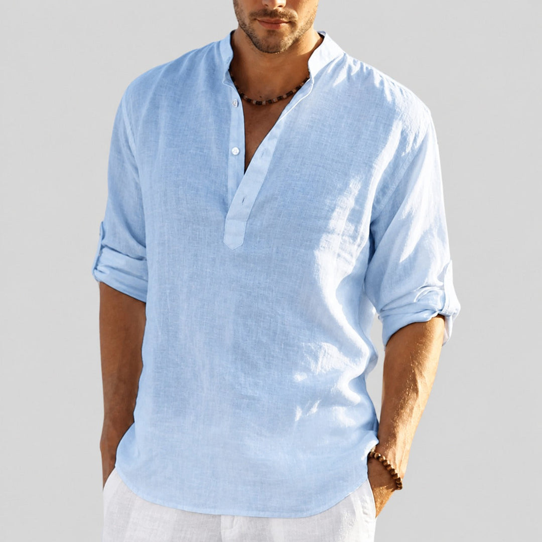 Roupa masculina de verão: camisa leve e elegante, perfeita para dias quentes e moda homem.