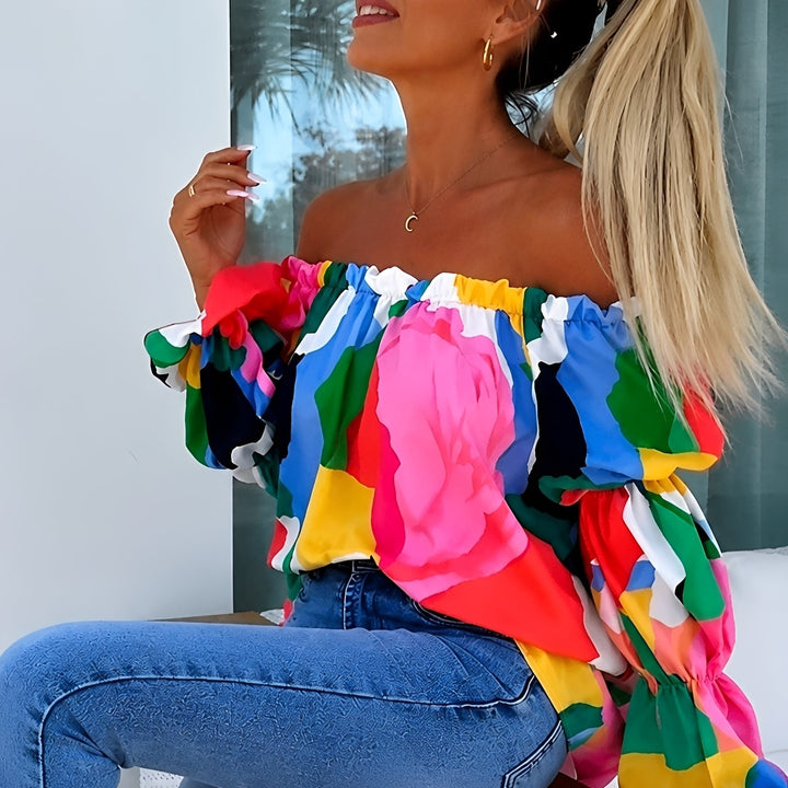 Blusa feminina colorida elegante para verão. Top vibrante, versátil para looks casuais chiques e moda dia a dia.