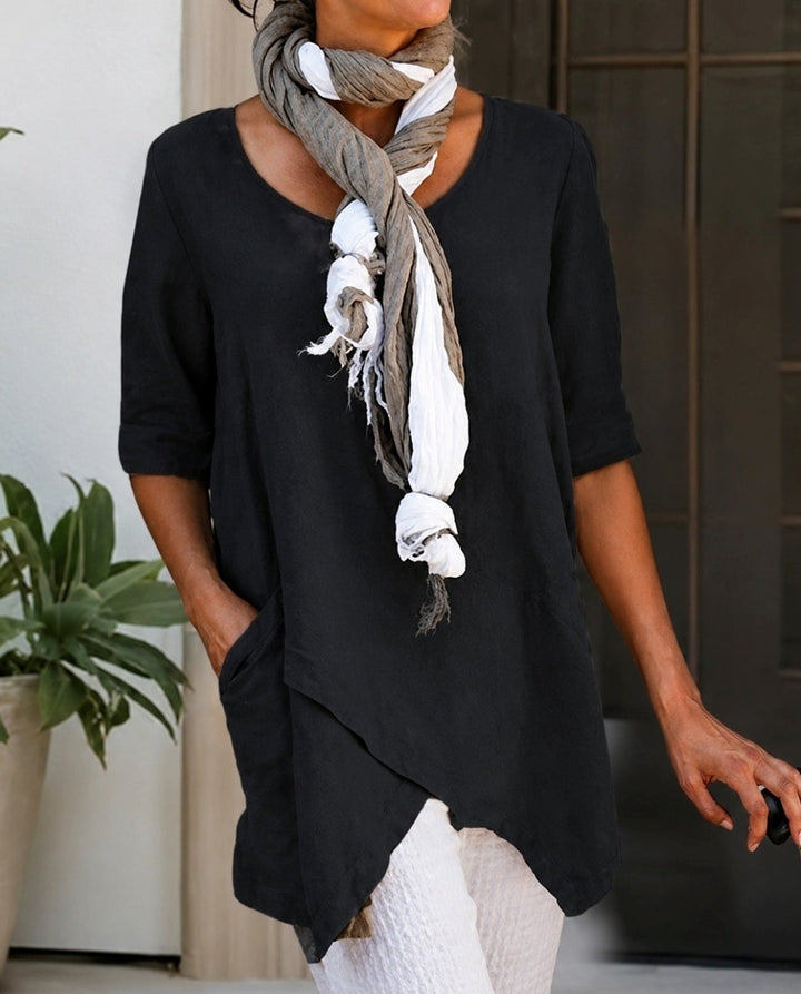 Roupa feminina solta para conforto. Top casual de primavera-verão, estilo descontraído. Disponível em tamanhos grandes.