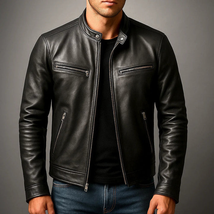Jaqueta masculina motoqueiro marrom, estilo clássico atemporal. Perfeita para moda masculina e roupa casual. Durável e estilosa.