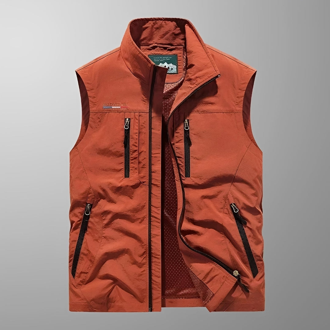 Colete masculino cargo de trabalho, sem mangas, com bolsos, ideal para outono/inverno.