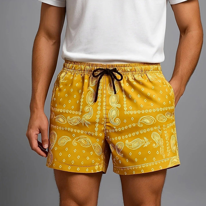 Shorts esportivos masculinos azuis, confortáveis para treino e lazer. Estilo atlético moderno para verão.