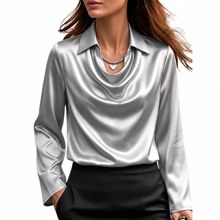 Blusa feminina elegante de manga longa com brilho para moda outono/inverno. Perfeita para o escritório e eventos casuais.