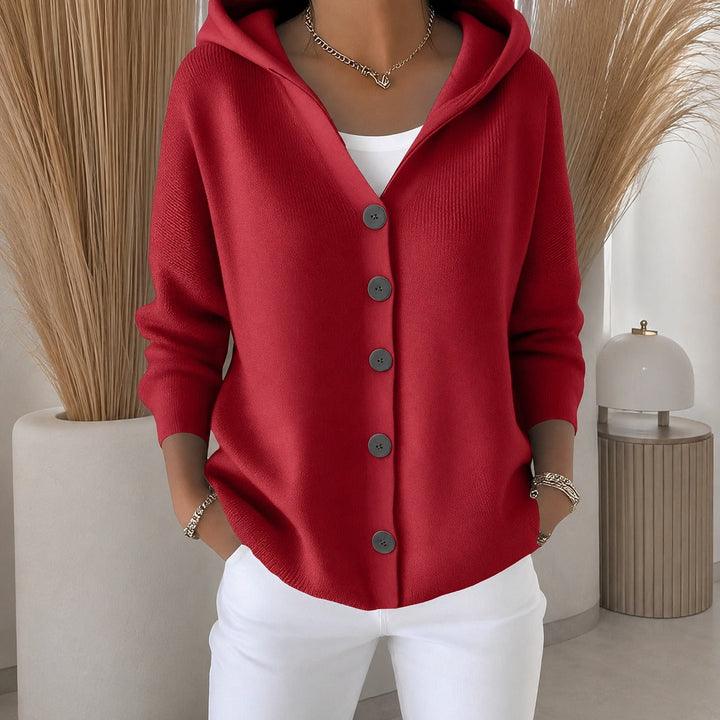 Estiloso cardigã feminino com capuz e manga comprida, ideal para aconchego e moda no inverno.