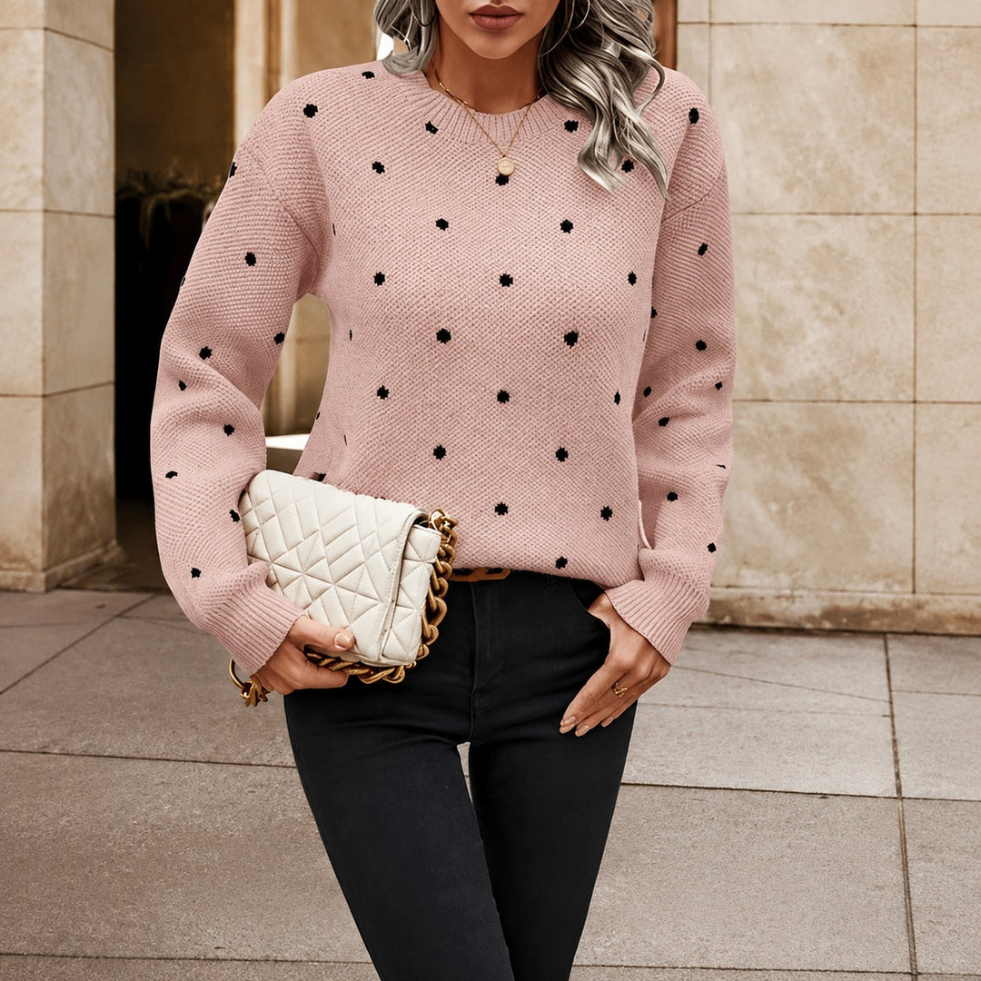Suéter feminino de bolinhas moderno, disponível em tamanhos plus size. Conforto e estilo para moda de inverno.
