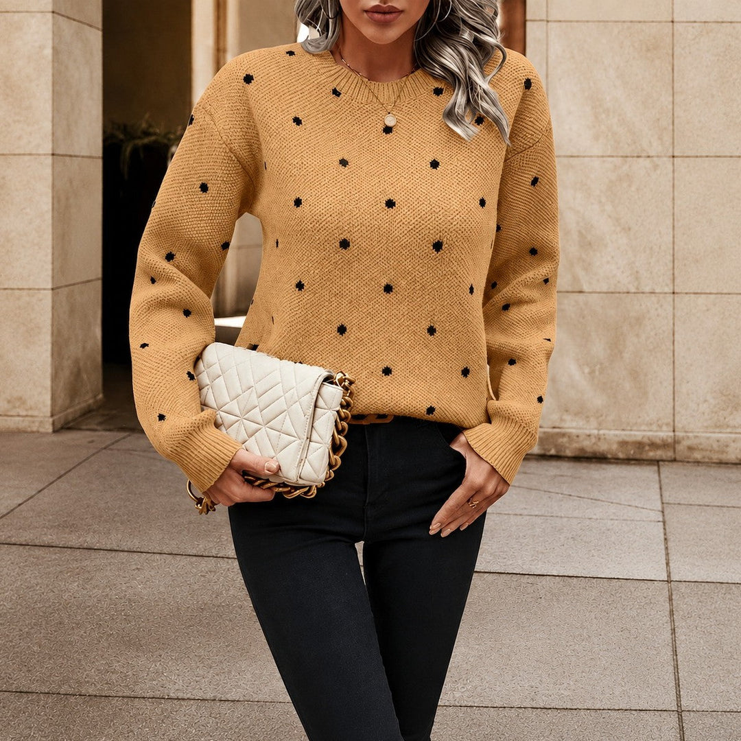 Suéter feminino de bolinhas preto e branco, estilo casual-elegante para inverno. Perfeito para moda feminina.