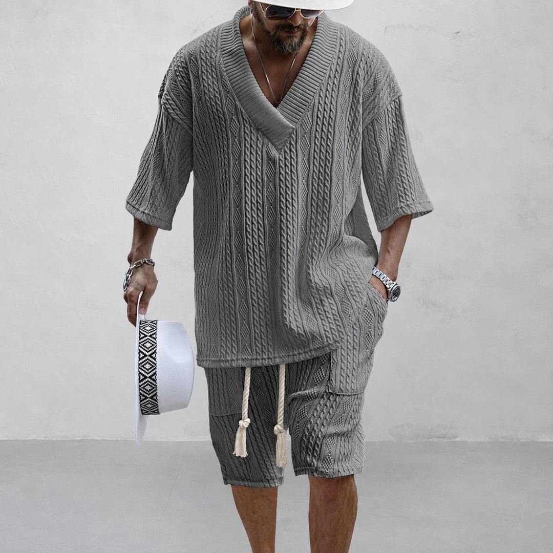 Conjunto casual masculino de verão, com camisa e shorts para máximo conforto e estilo na moda praia.