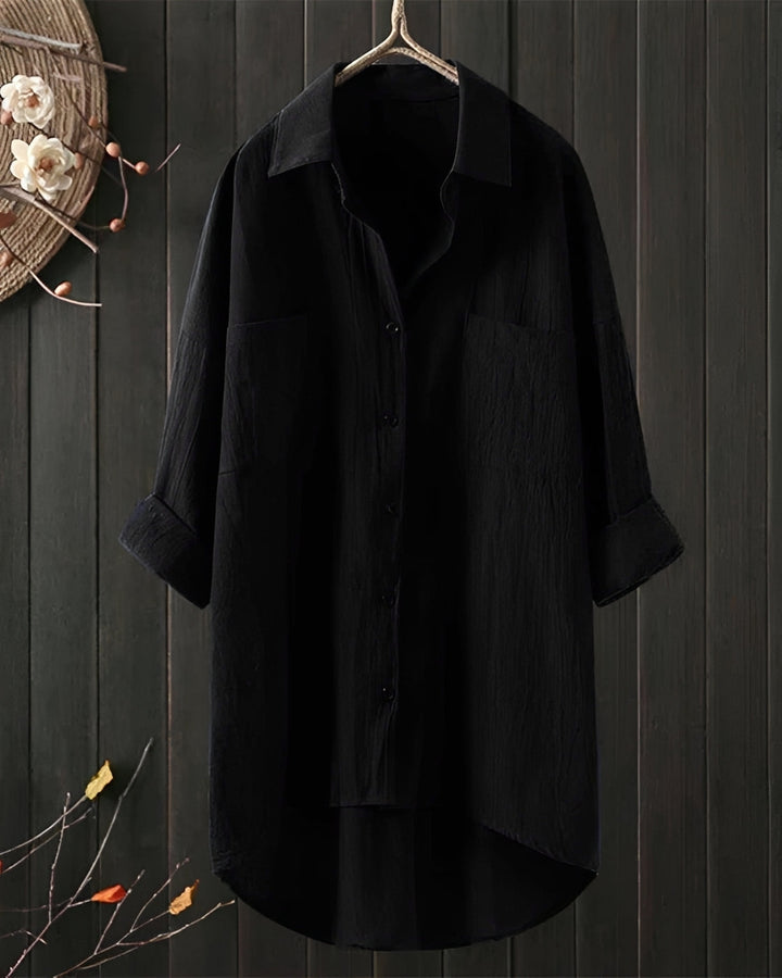Camisa feminina casual solta de manga longa, essencial para o conforto e estilo dia-a-dia.