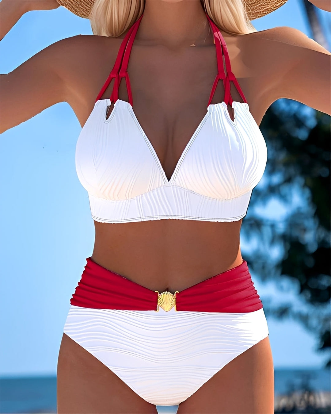 Biquíni feminino cintura alta estiloso para verão, perfeito para moda praia e conforto.