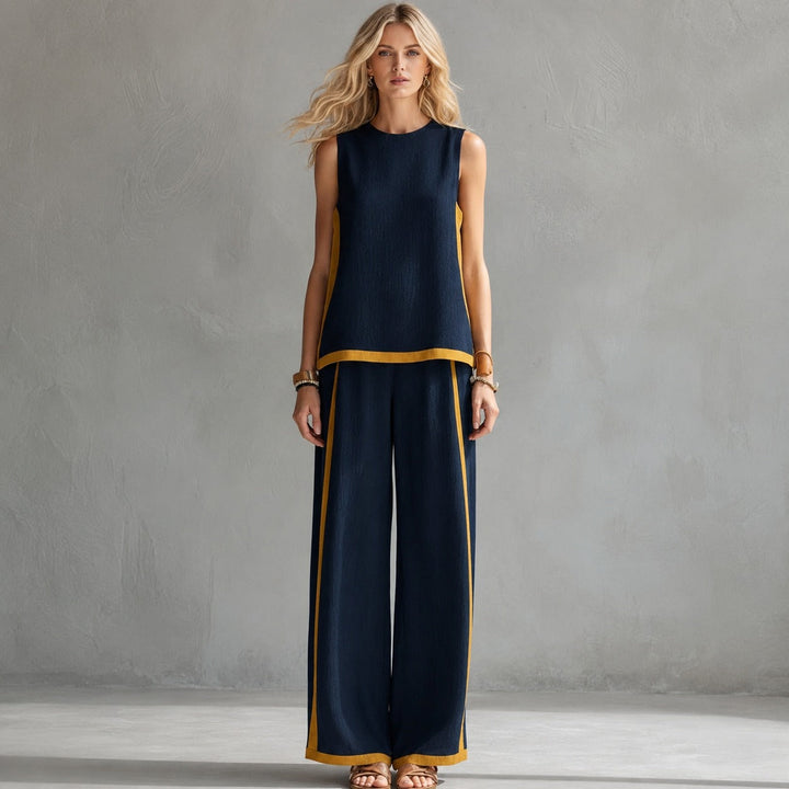 Conjunto feminino casual de verão, solto e sem mangas, para um look confortável e descontraído.