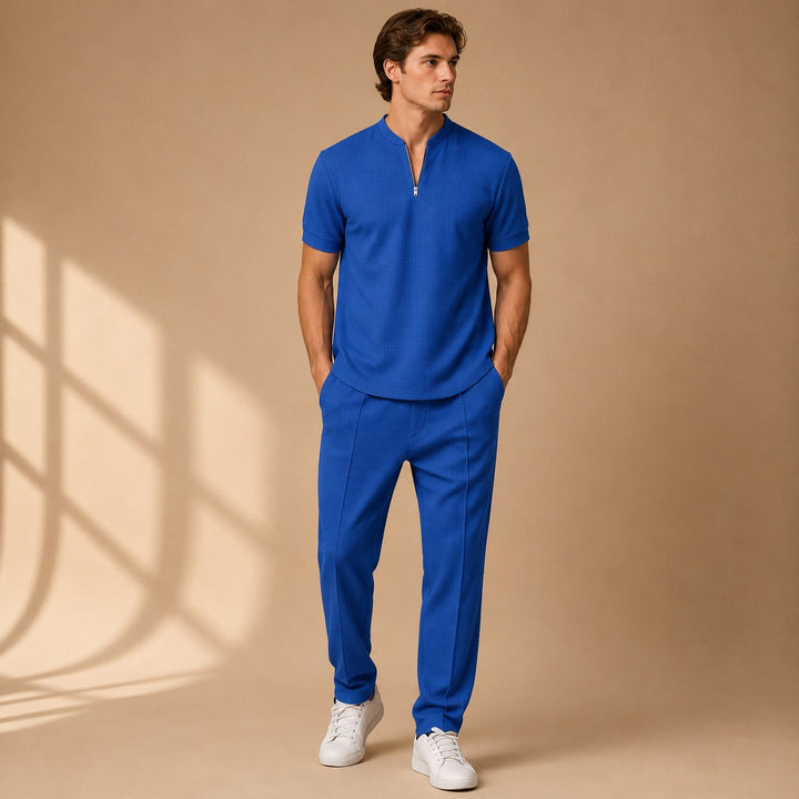 Roupa masculina de waffle minimalista, conjunto de 2 peças para estilo moderno e conforto casual diário.