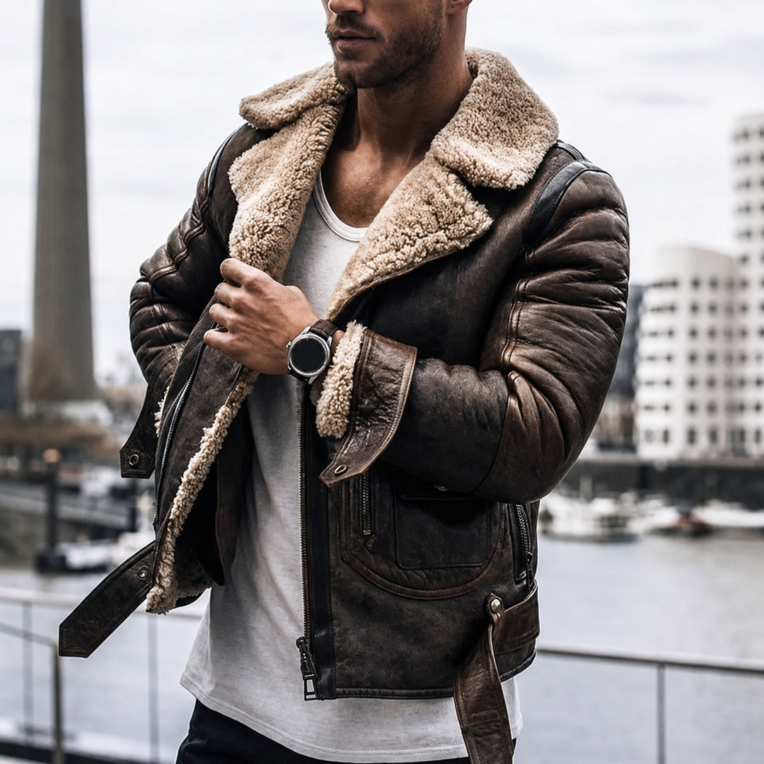 Casaco masculino de inverno elegante em tom marrom. Jaqueta quente com estilo moderno, perfeita para moda masculina.