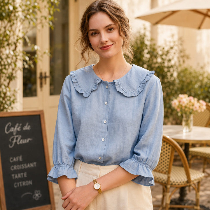 Blusa feminina elegante e estilosa, modelagem solta, tendência da moda-feminina verão.