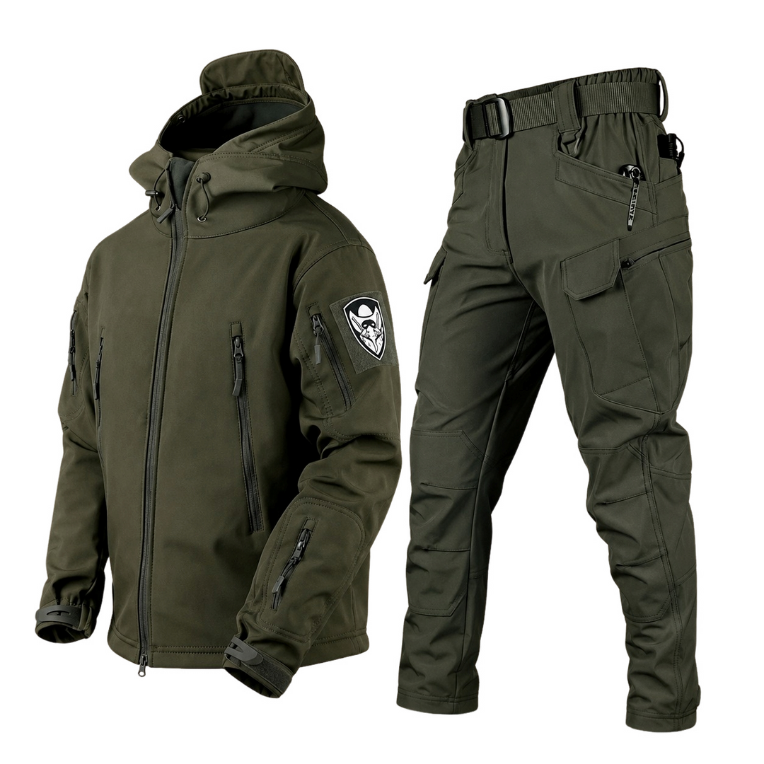 Jaqueta e calça de esqui masculina, ideal para esportes na neve e proteção contra o frio.